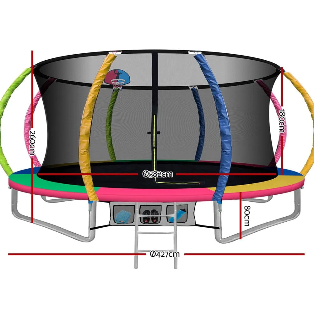 14ft Trampoline Everfit Kids Trampoline Rebounder w/ Ladder Basketball Hoop - ONLINE ONLY