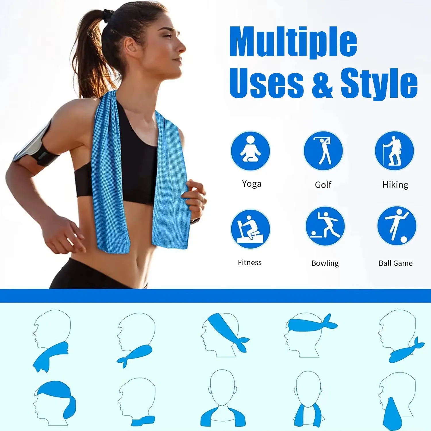 5 Packs Cooling Towels, 40" X 12" Microfiber Cooling Towels for Neck and Face, Sweat Towels for Running, Yoga, Travel, Climb