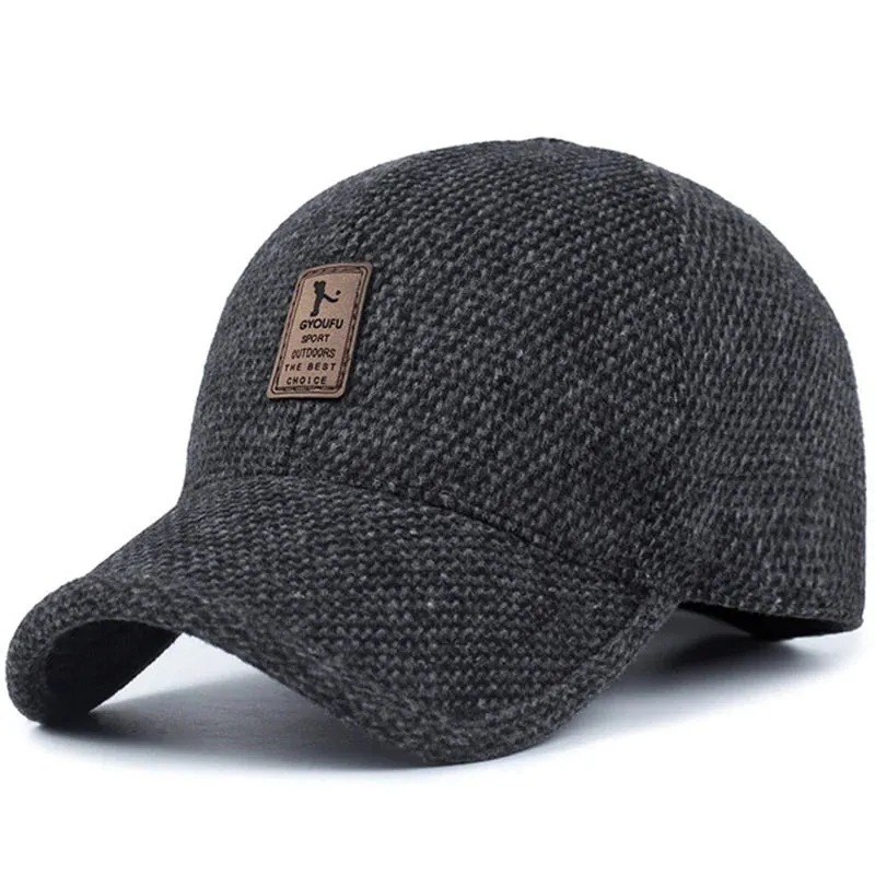 Autumn Winter Baseball Cap with Ear Flaps - Thick Warm Hat for Men and Women