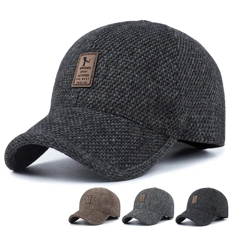 Autumn Winter Baseball Cap with Ear Flaps - Thick Warm Hat for Men and Women