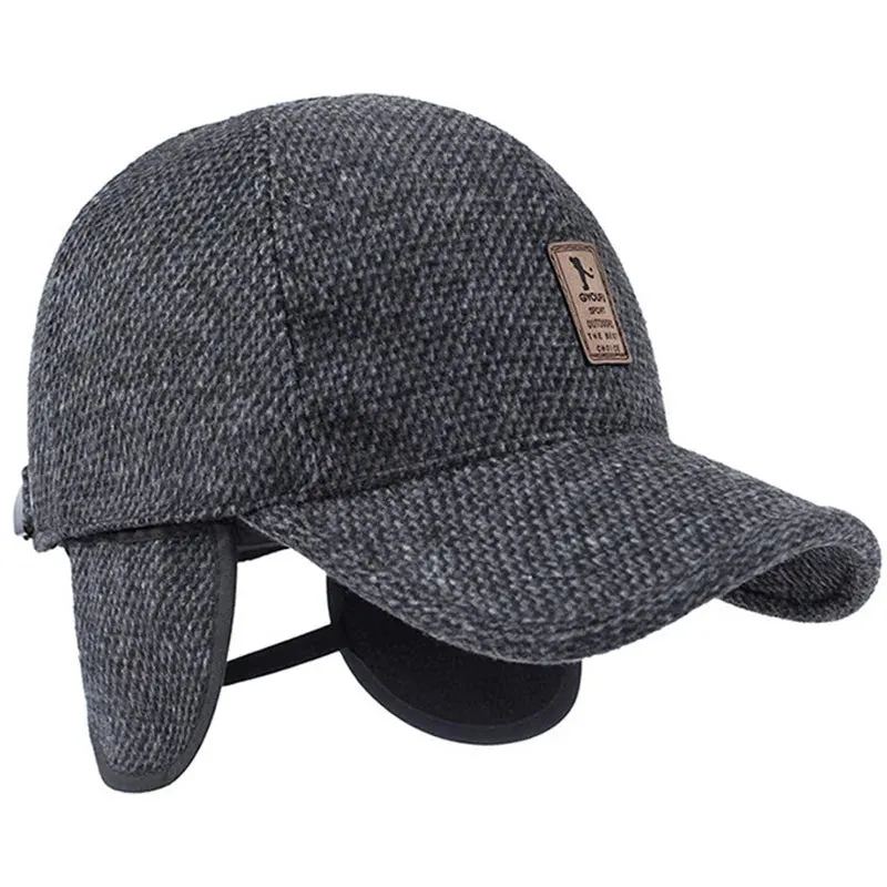 Autumn Winter Baseball Cap with Ear Flaps - Thick Warm Hat for Men and Women
