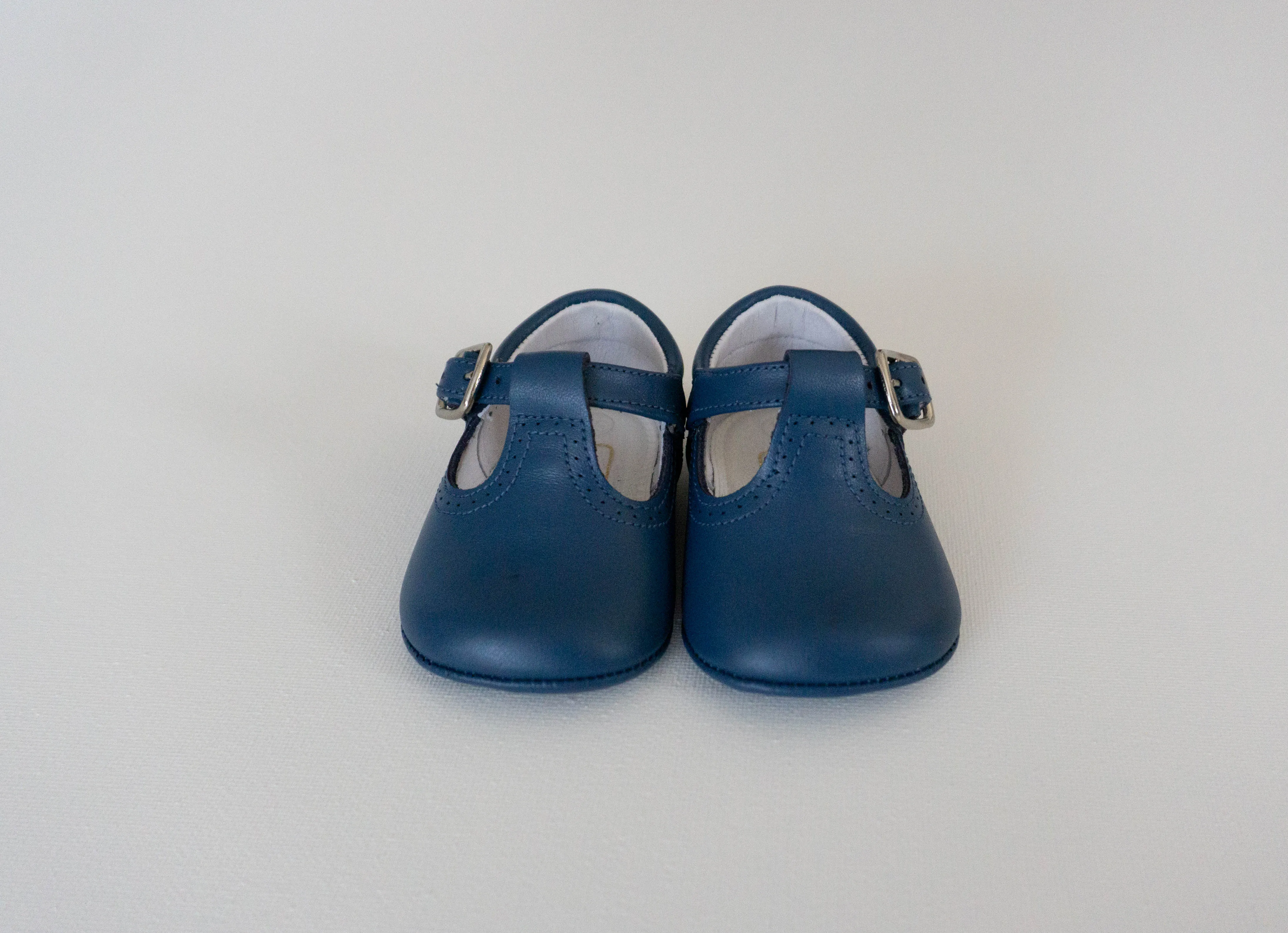 Blue pram T-bar shoes
