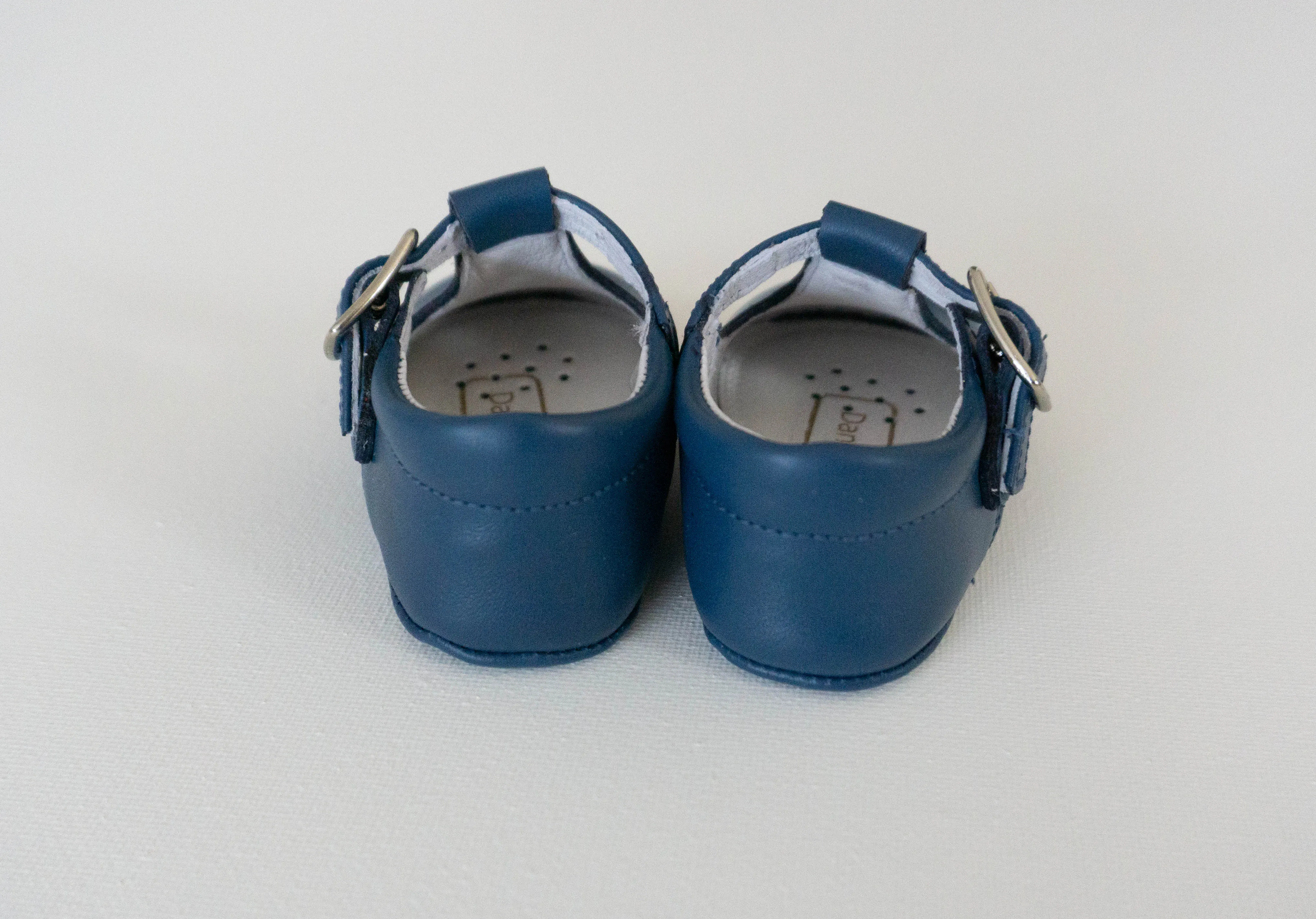 Blue pram T-bar shoes