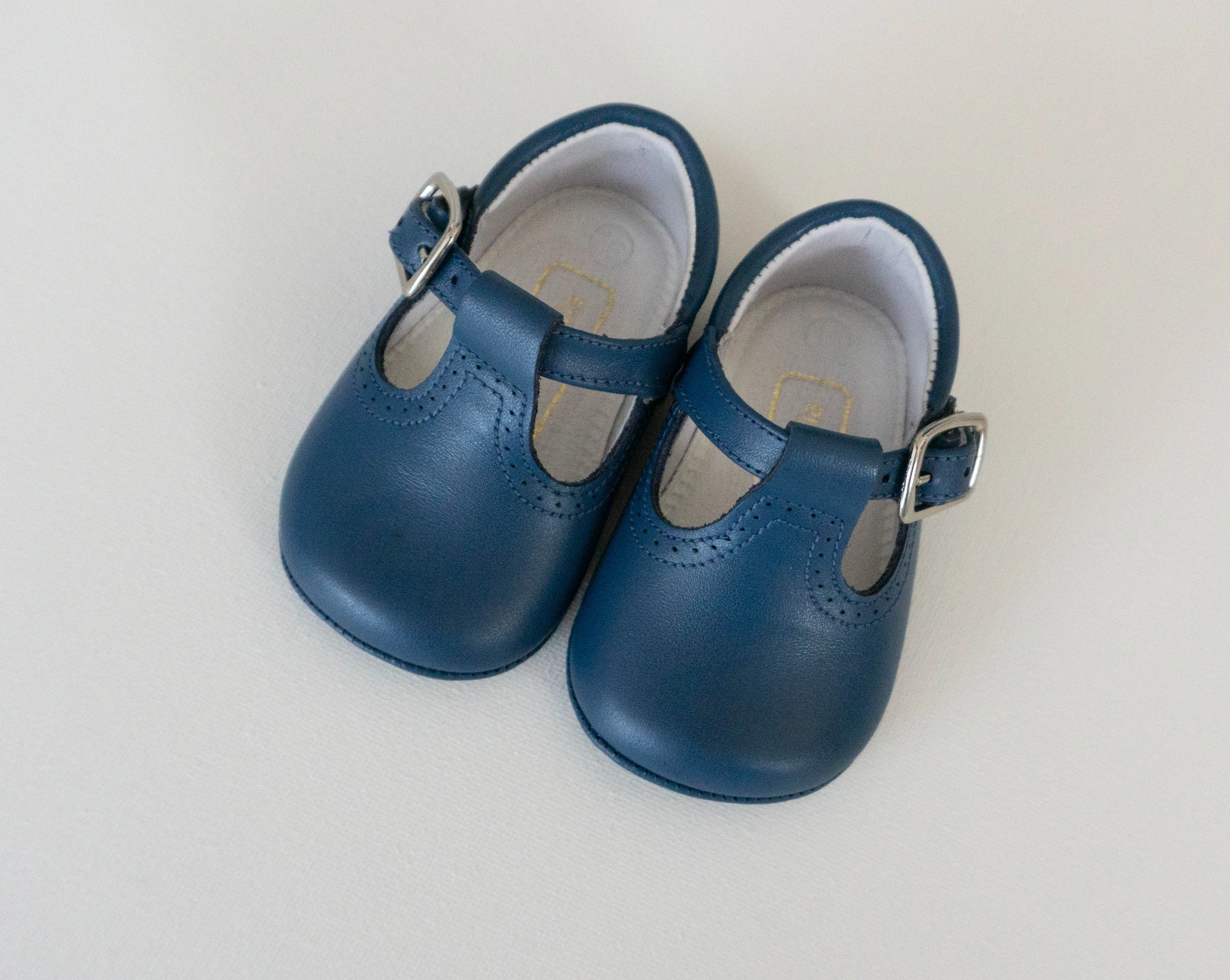 Blue pram T-bar shoes