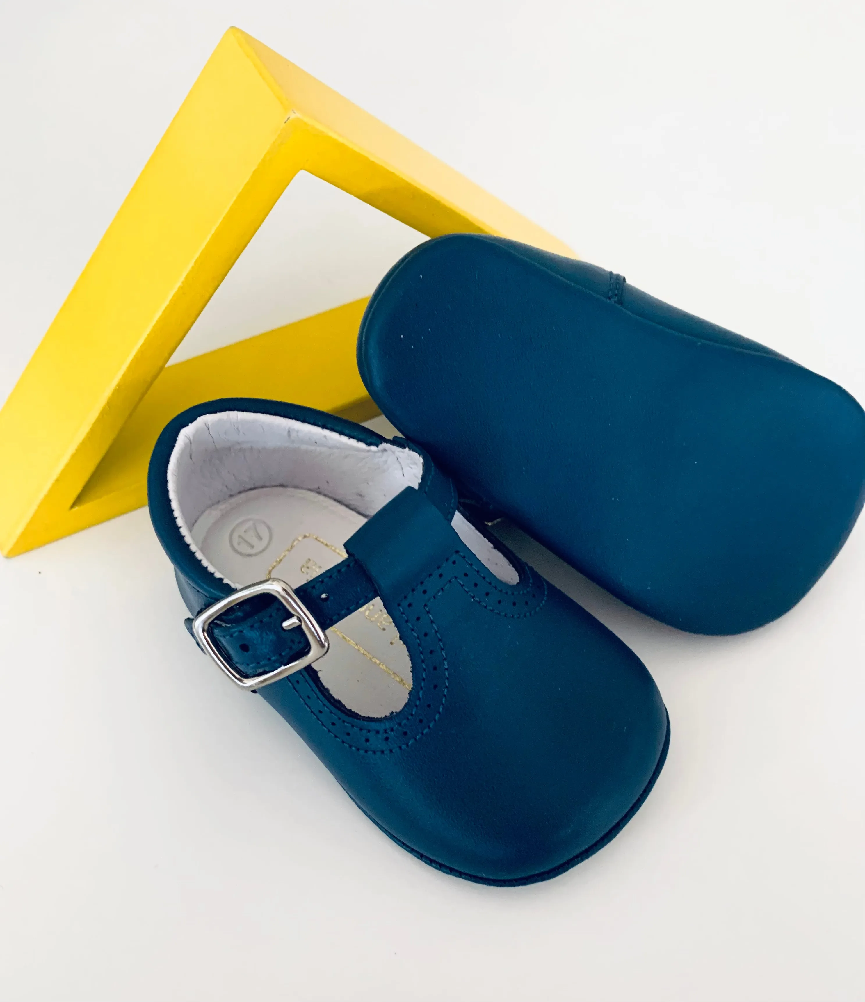 Blue pram T-bar shoes