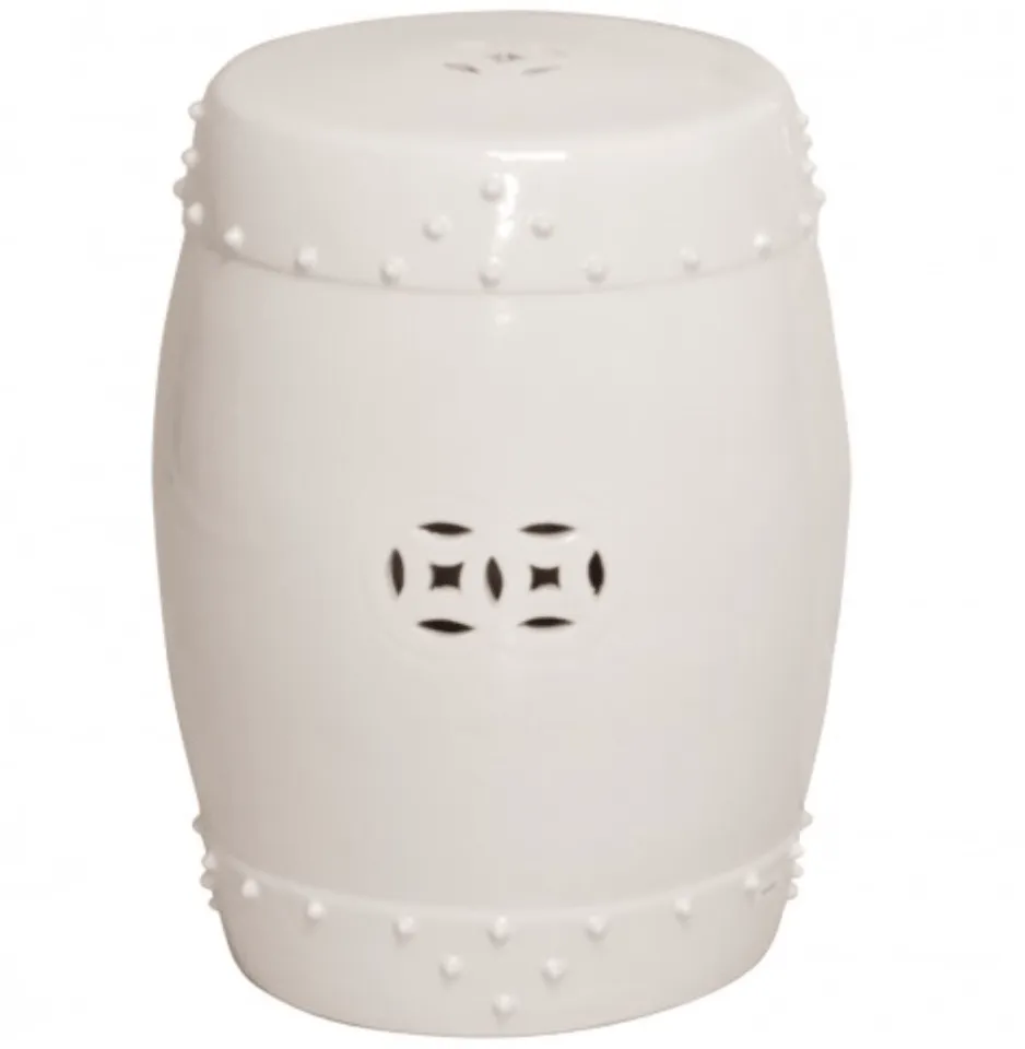 Classic Drum Garden Stool -  White