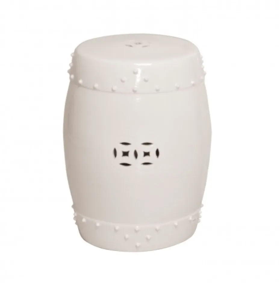 Classic Drum Garden Stool -  White