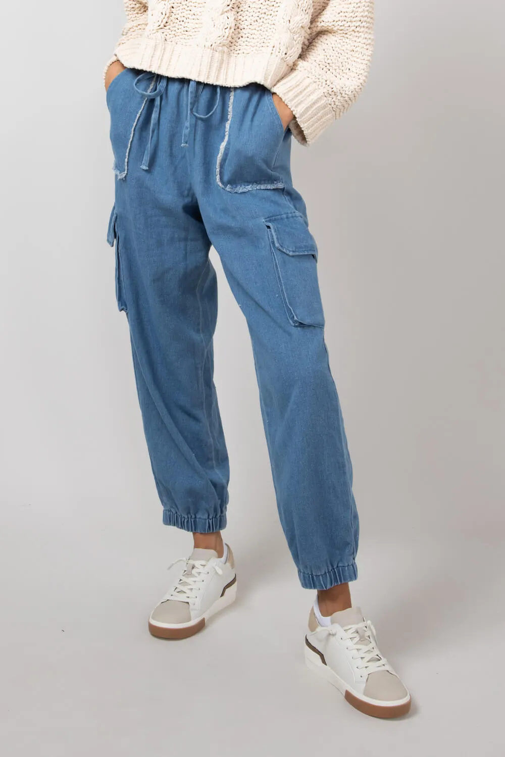 Denim Cargo Joggers for Women in Indigo | VP71969-INDIGO