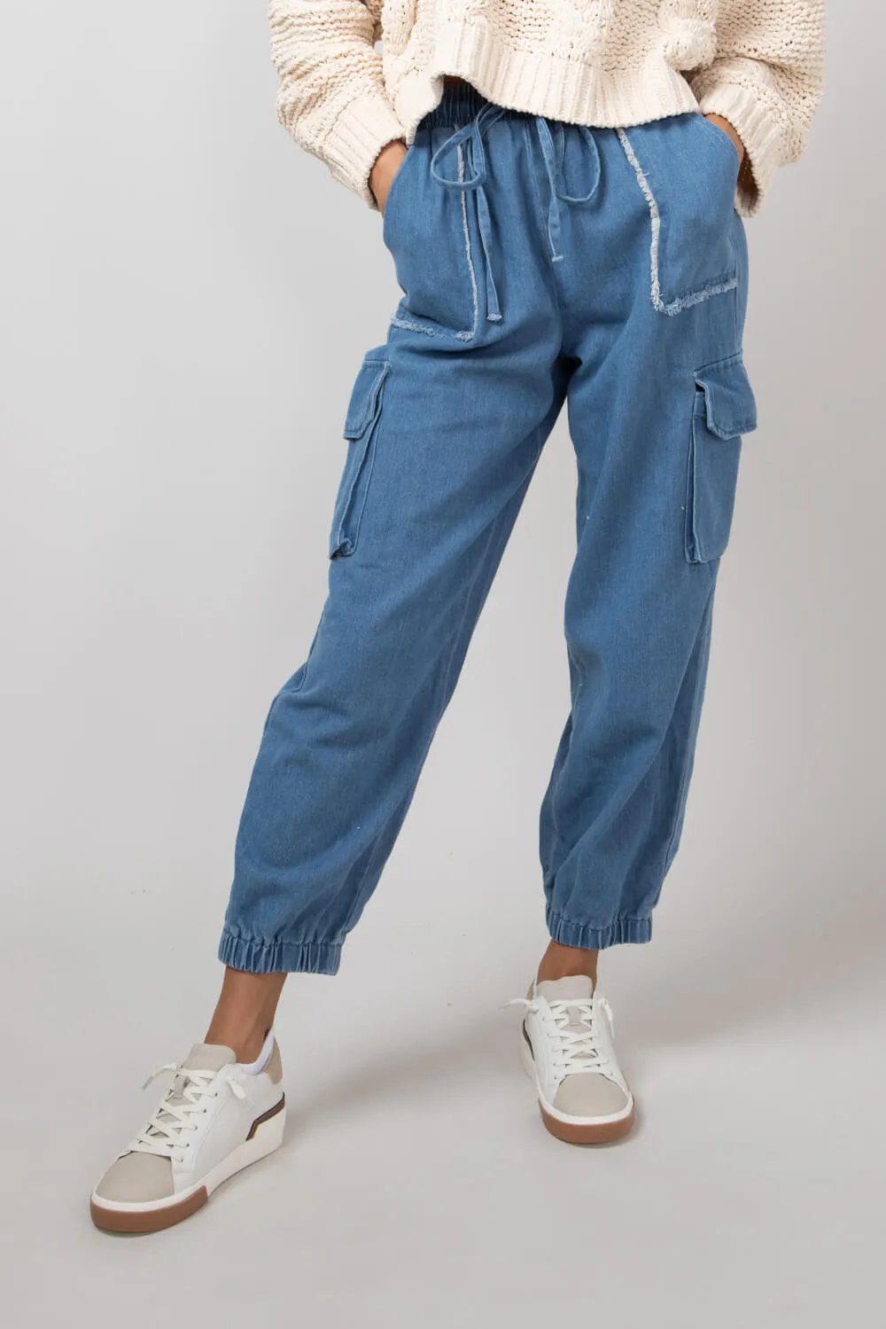 Denim Cargo Joggers for Women in Indigo | VP71969-INDIGO