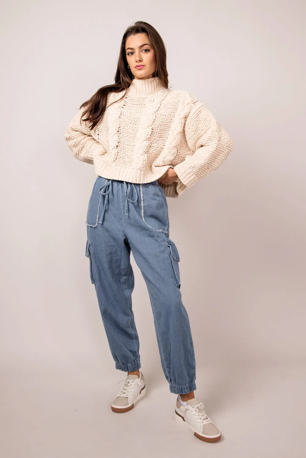 Denim Cargo Joggers for Women in Indigo | VP71969-INDIGO