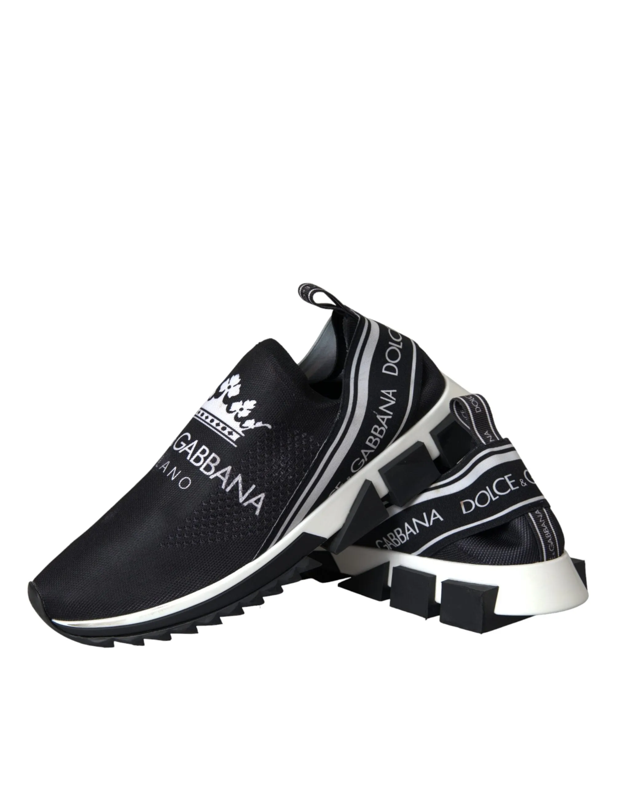 Dolce & Gabbana Black White Sorrento Slip On Sneakers Shoes