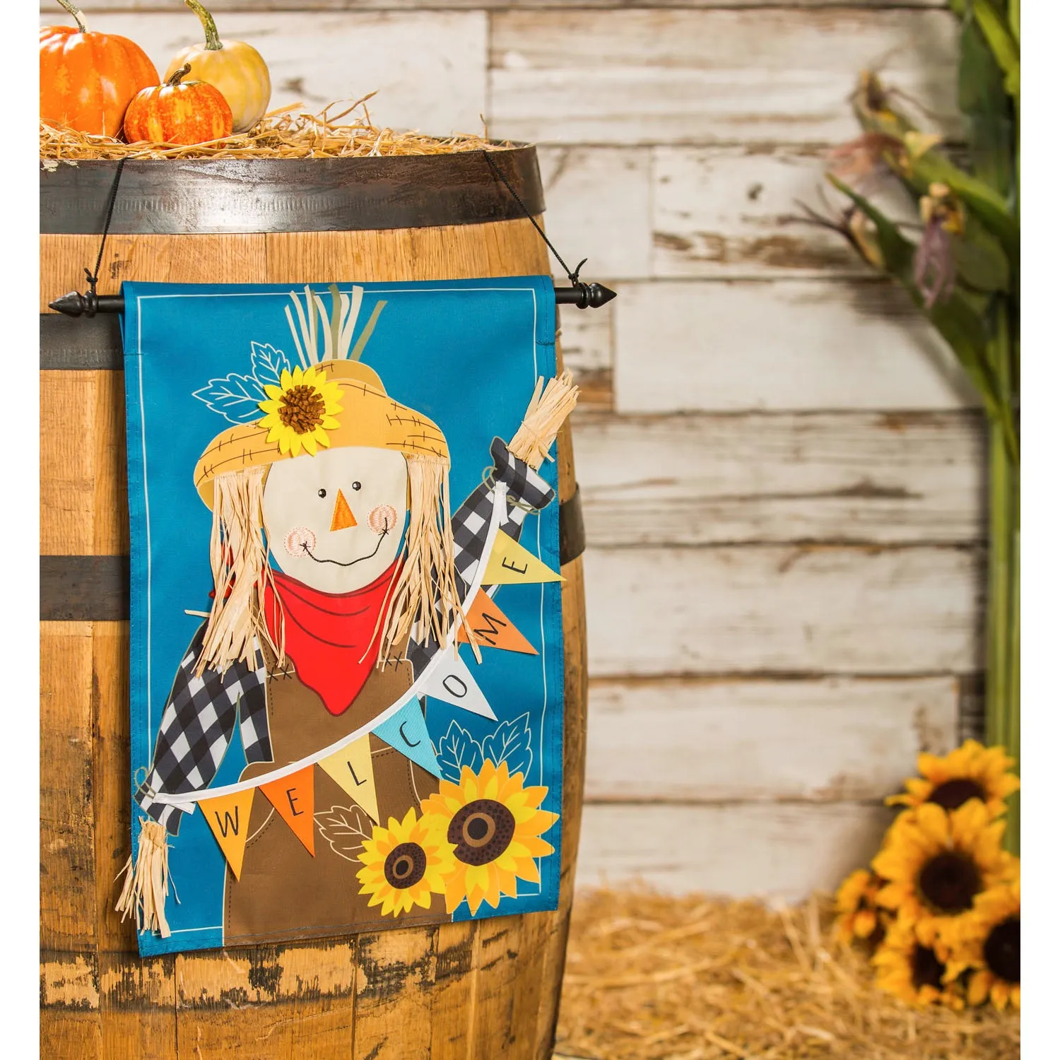 Fall Scarecrow Welcome Garden Applique Flag,169160