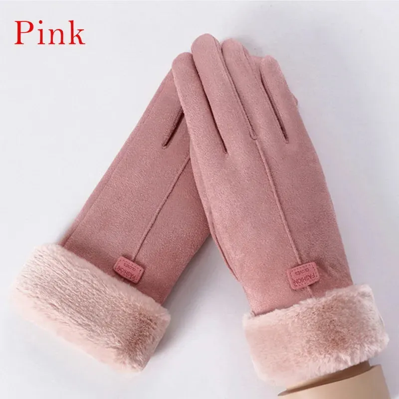 Fashionable Plush Winter Gloves for Women - Full Finger Mittens with Furry Warmth