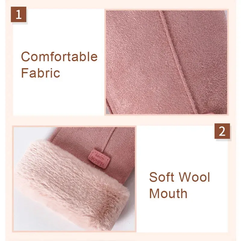 Fashionable Plush Winter Gloves for Women - Full Finger Mittens with Furry Warmth