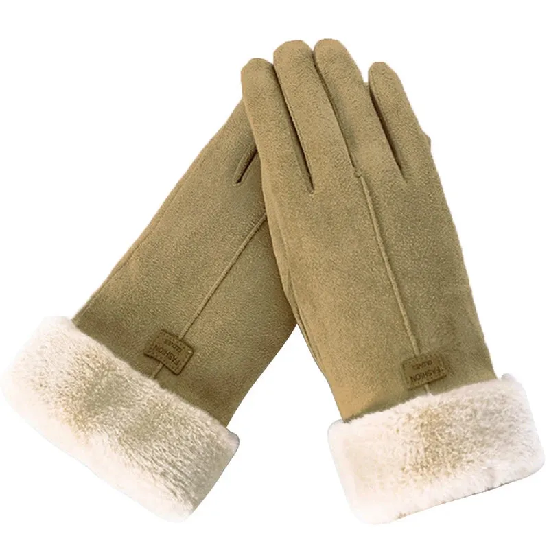 Fashionable Plush Winter Gloves for Women - Full Finger Mittens with Furry Warmth