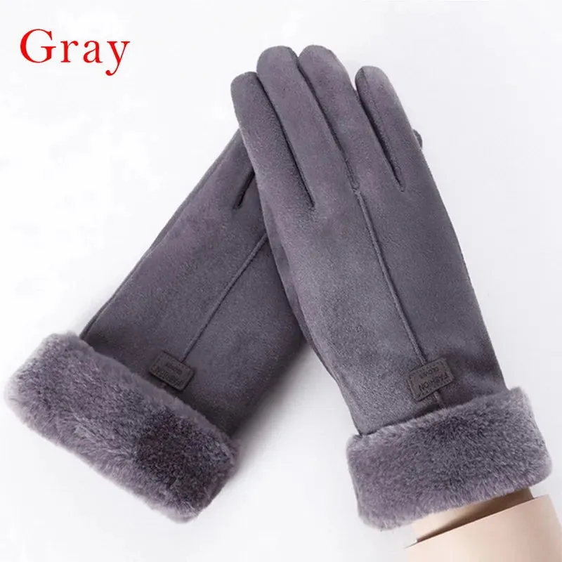 Fashionable Plush Winter Gloves for Women - Full Finger Mittens with Furry Warmth