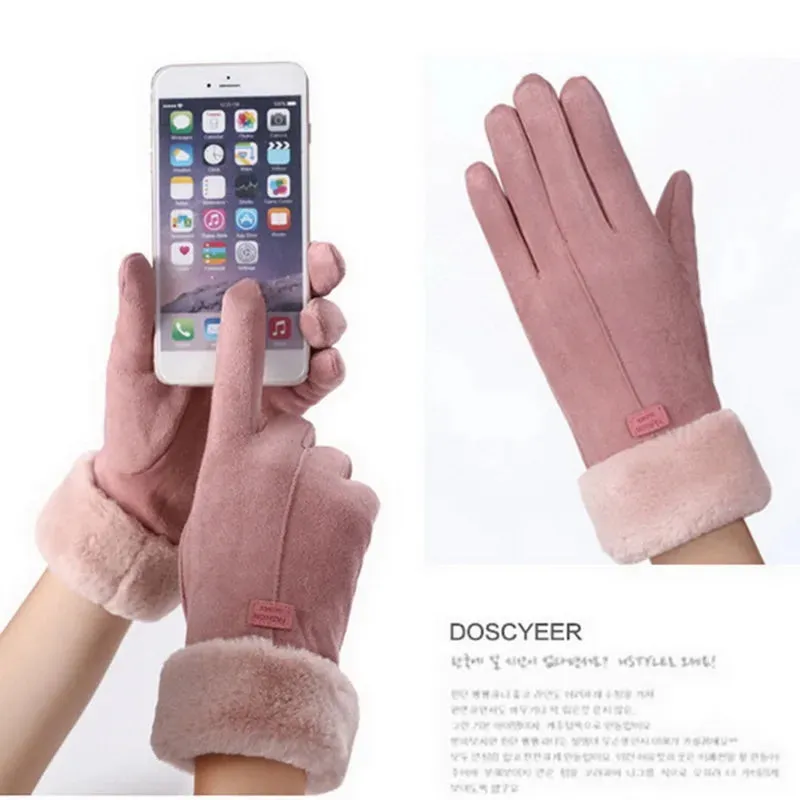 Fashionable Plush Winter Gloves for Women - Full Finger Mittens with Furry Warmth