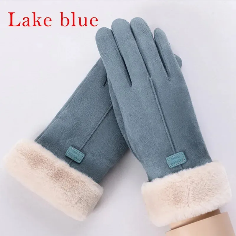 Fashionable Plush Winter Gloves for Women - Full Finger Mittens with Furry Warmth
