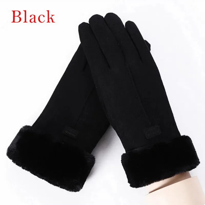 Fashionable Plush Winter Gloves for Women - Full Finger Mittens with Furry Warmth