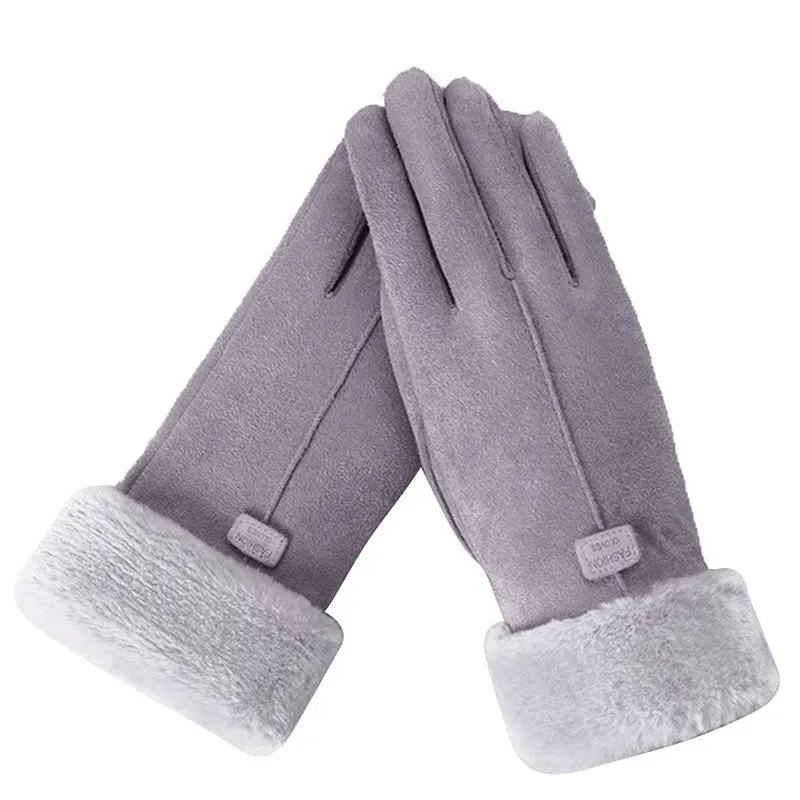 Fashionable Plush Winter Gloves for Women - Full Finger Mittens with Furry Warmth