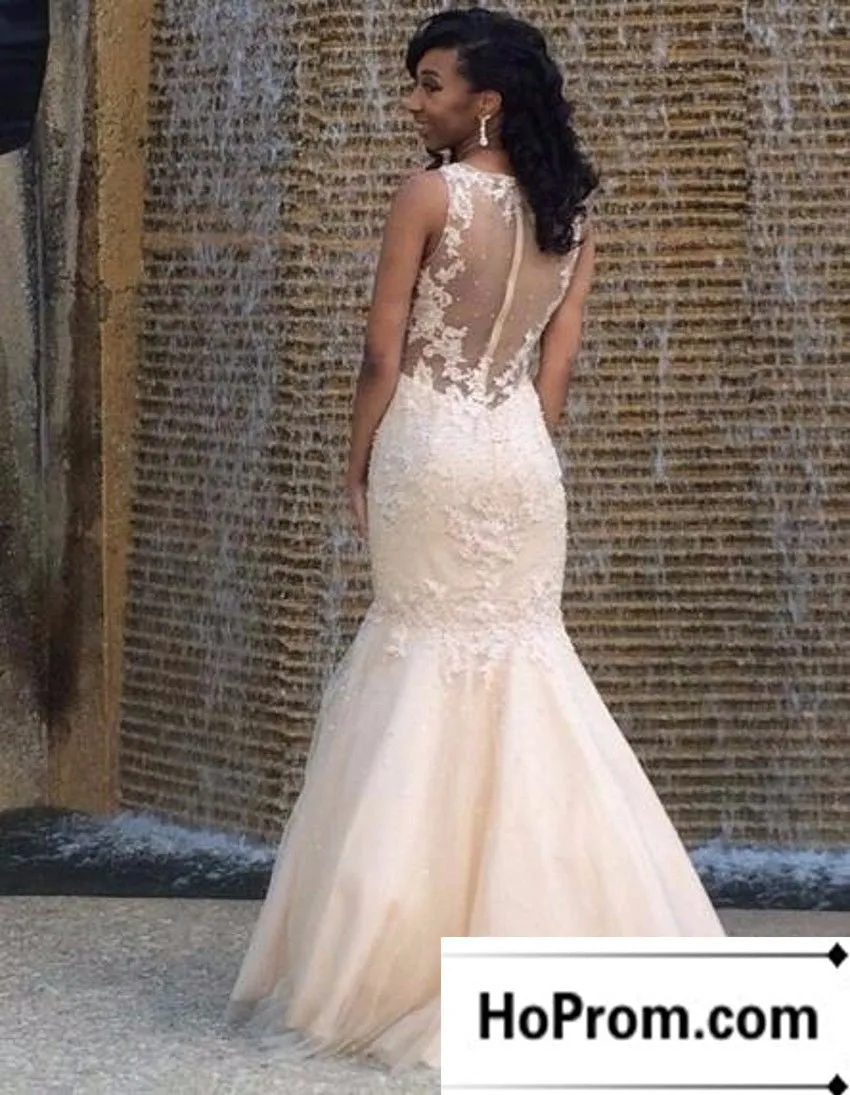 Long Mermaid Applique Sleeveless Prom Dress Evening Dresses