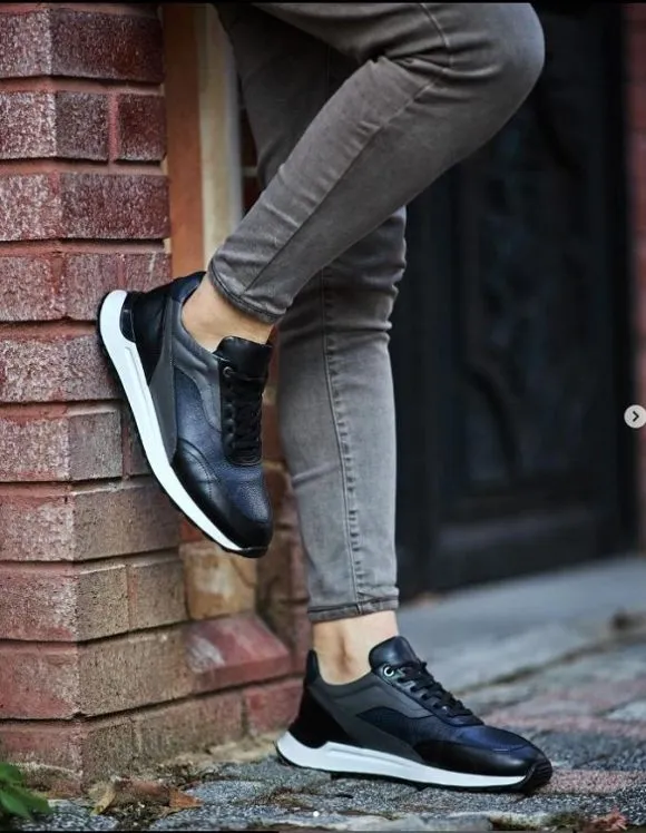 Navy Blue Leather Runners