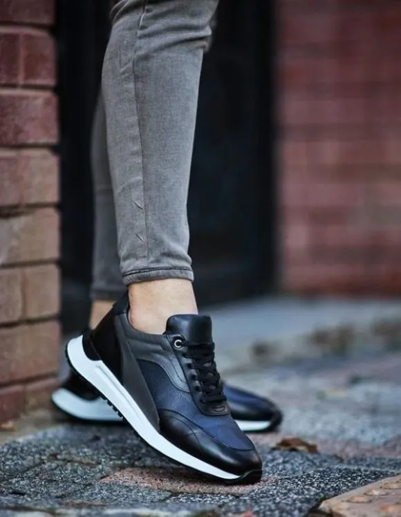 Navy Blue Leather Runners