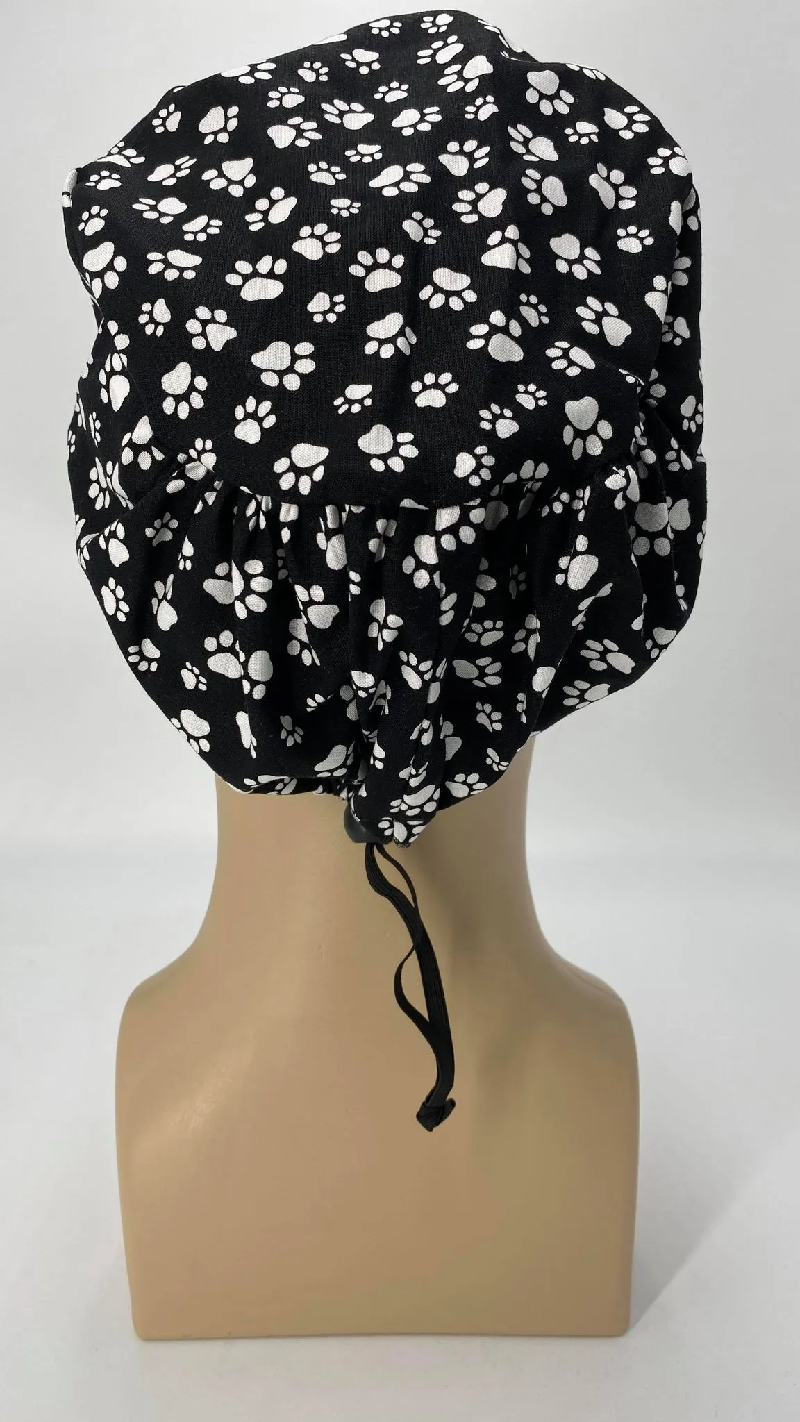 Scrub Cap Medical Surgeon Head Cover Surgical Hat Nurse Nursing Operating Room, Black White Paws