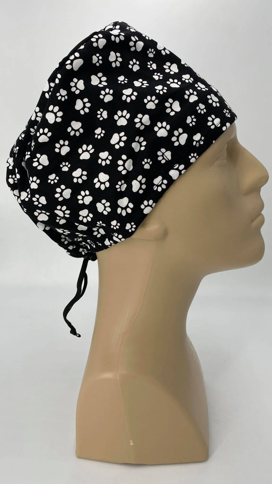 Scrub Cap Medical Surgeon Head Cover Surgical Hat Nurse Nursing Operating Room, Black White Paws