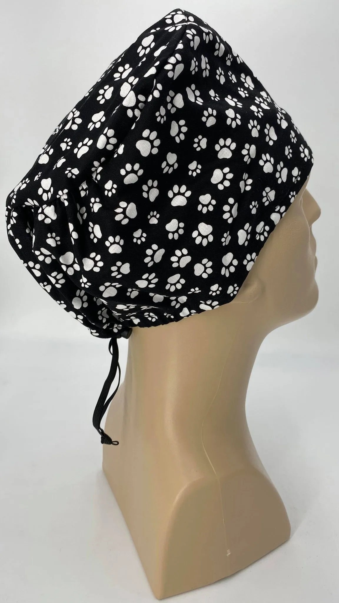 Scrub Cap Medical Surgeon Head Cover Surgical Hat Nurse Nursing Operating Room, Black White Paws