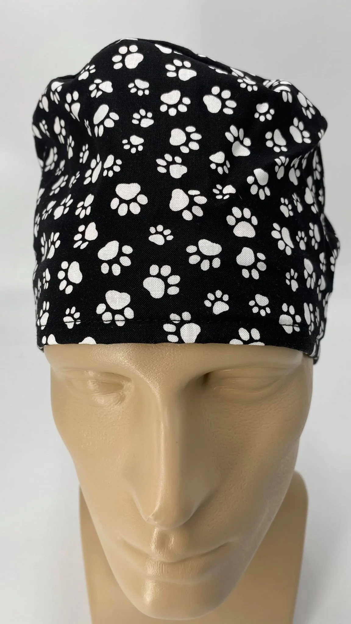 Scrub Cap Medical Surgeon Head Cover Surgical Hat Nurse Nursing Operating Room, Black White Paws