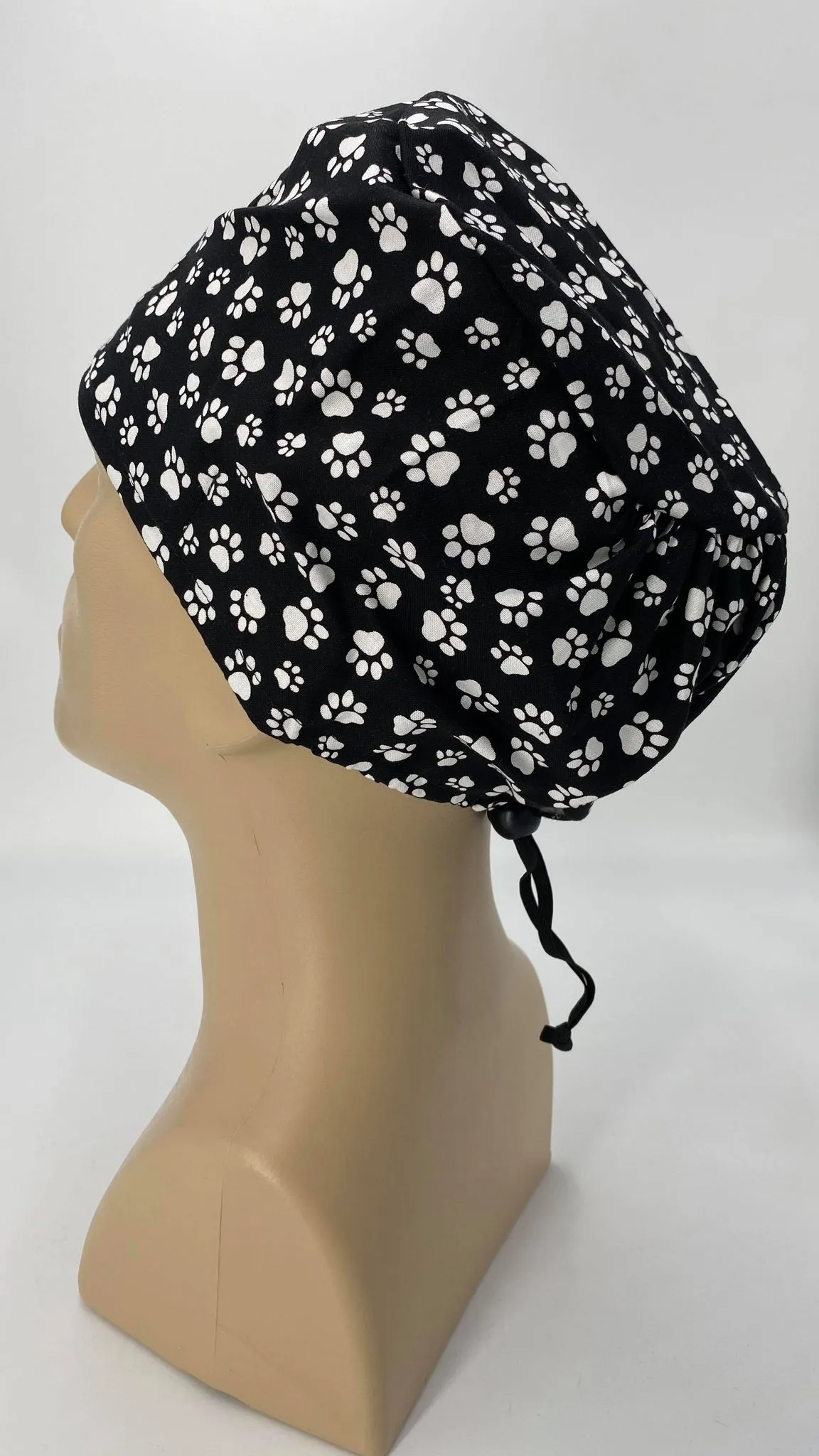 Scrub Cap Medical Surgeon Head Cover Surgical Hat Nurse Nursing Operating Room, Black White Paws