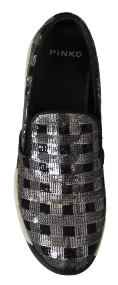 Silver Black Slip-on Sequence Design Sneakers Shoes