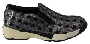 Silver Black Slip-on Sequence Design Sneakers Shoes