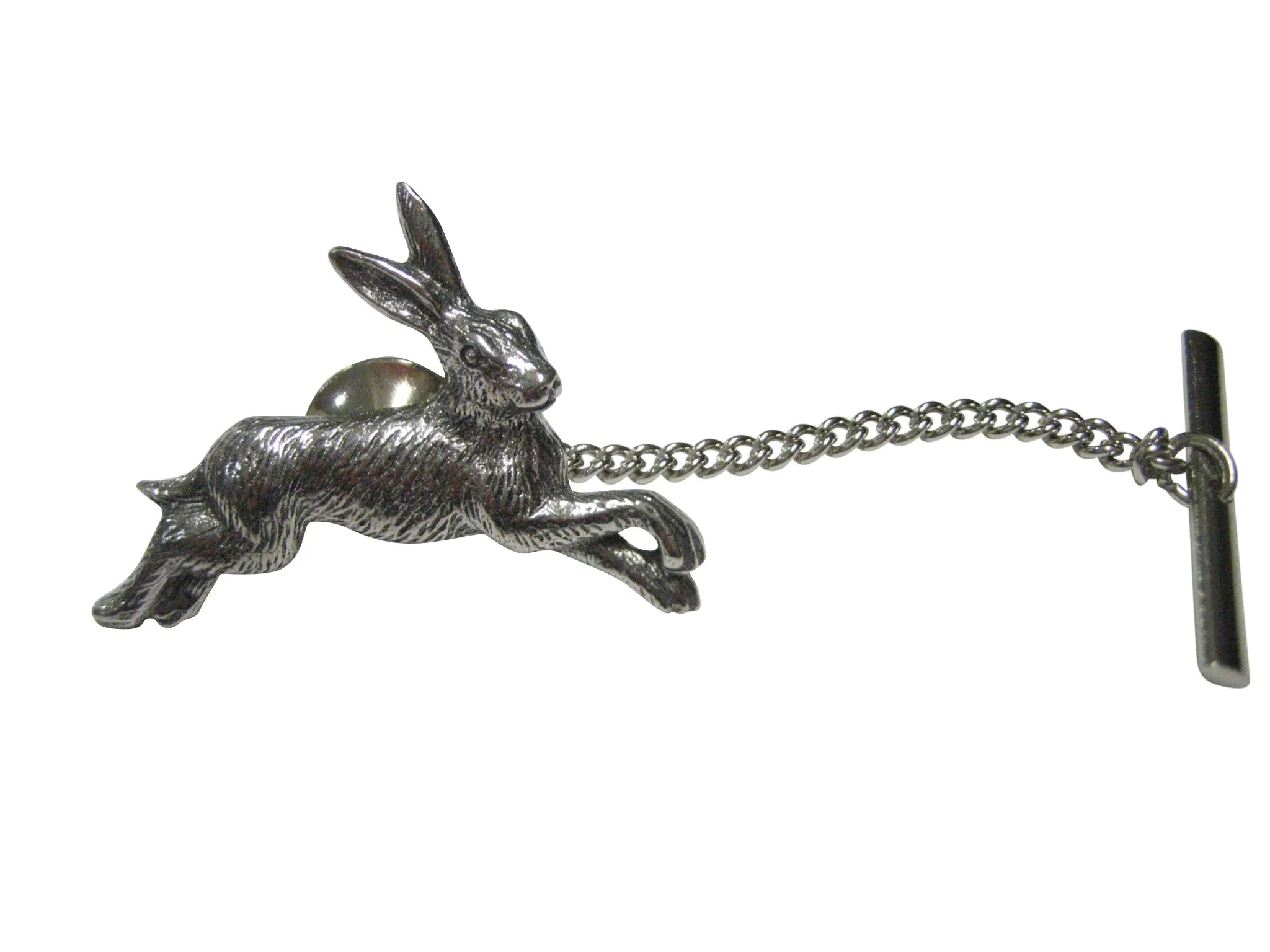 Silver Toned Textured Running Rabbit Tie Tack