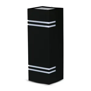 V-TAC VT-7662 GU10 2 WAY WALL FITTING SQUARE,STAINLESS STEEL BODY (UP-DOWN)-BLACK, IP44