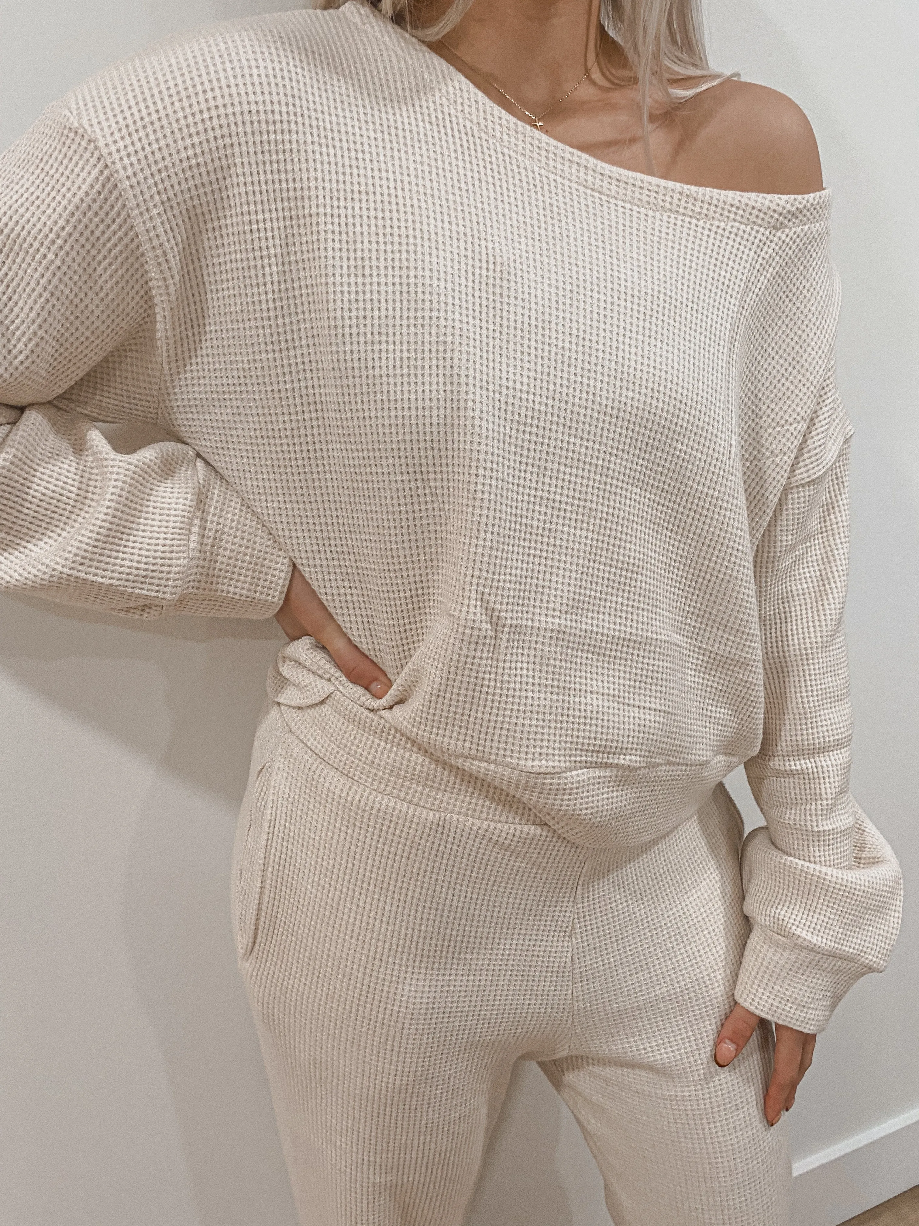 Waffle Knit Sweatshirt & Flare Set