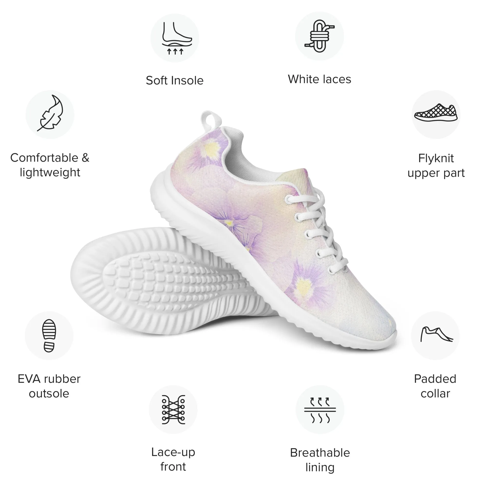 Women’s athletic shoes | Violet Flowers Background | print your demand